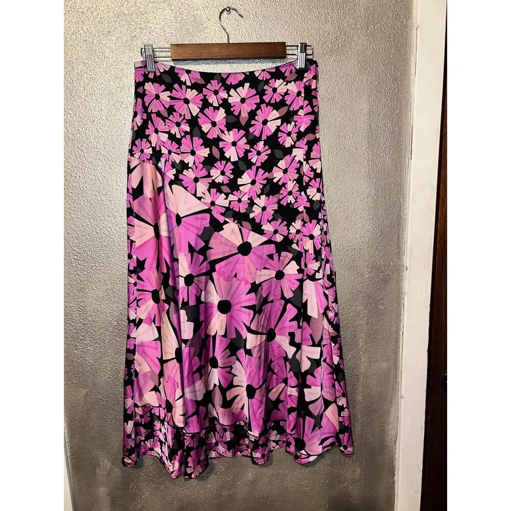 Kate Spade Wallflower Satin Floral Skirt Size 10 NWT Pink Black Asymmetrical